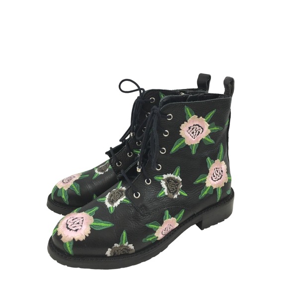 Rebecca Minkoff Moto Boots Black Gerry Floral Embroidered Size 8 - Picture 1 of 11